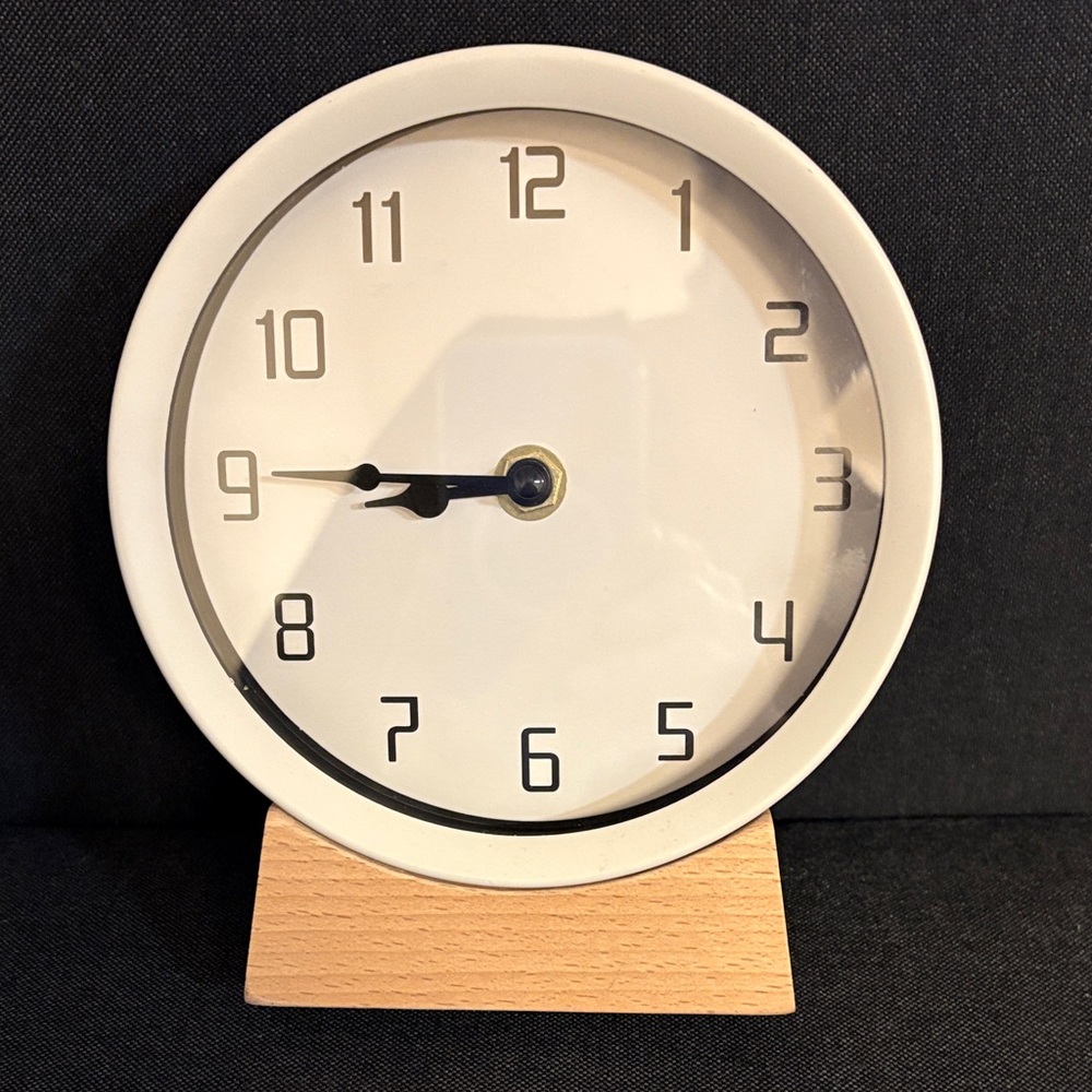 Elegant White Free Standing Clock with Wooden Base